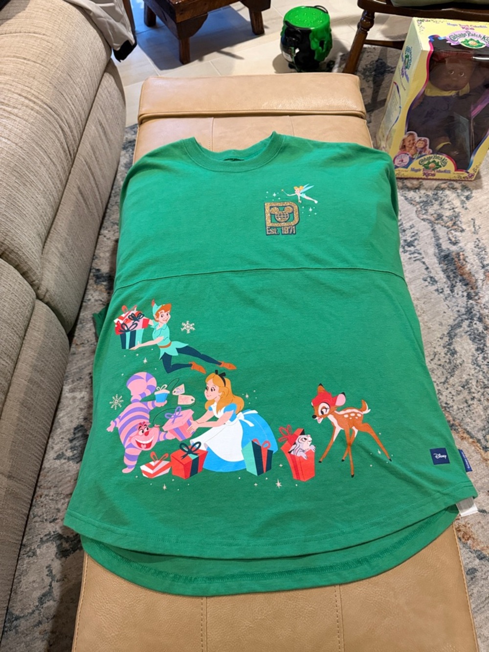 Disney Bright Green Holiday Jersey rare find size L
